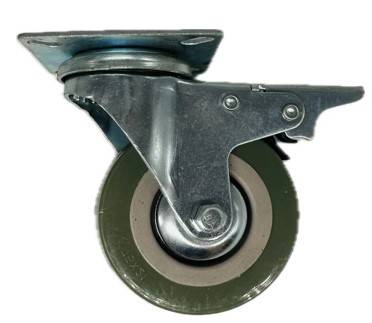 roulette pivot plaque + frein pvc gris